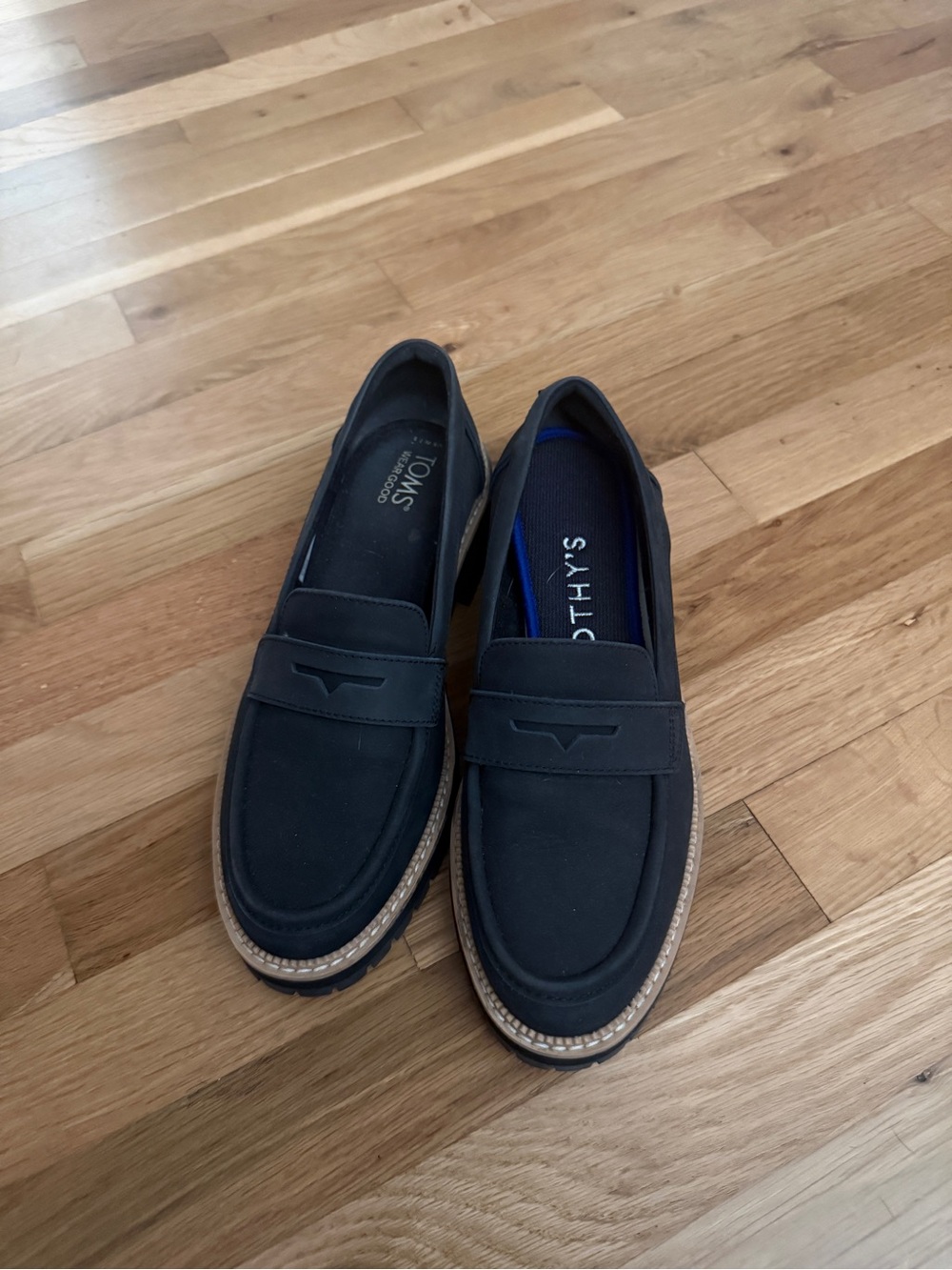 Toms Men’s Black Penny Slip-On Loafers with Tan Trim